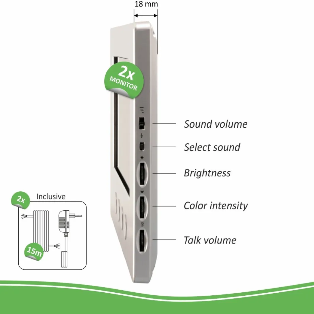 ELRO Bedraad Color Night Vision Deur Intercom Systeem Met Video – Twee Monitors (Dv477W2)