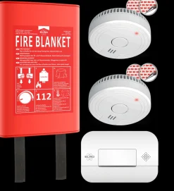 ELRO Brandpreventieset - 2X Rookmelder Met 5 Jaar Batterij En Magneetmontage - Co Melder Met 10 Jaar Sensor - Blusdeken Hardcover 1,2M X 1,2M (Ff0404)