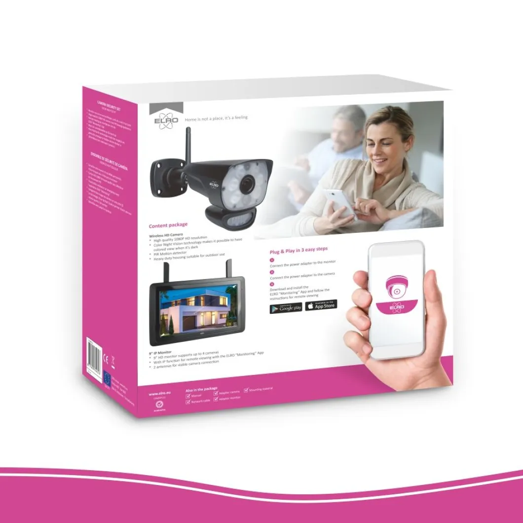 ELRO Color Night Vision Beveiligingscamera Set Met 9" Scherm En App (Cz60Rip)