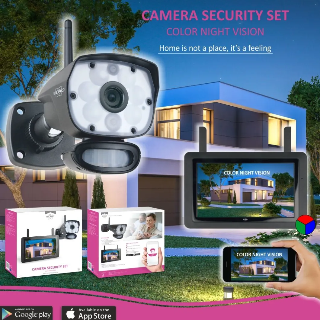 ELRO Color Night Vision Beveiligingscamera Set Met 9" Scherm En App (Cz60Rip)