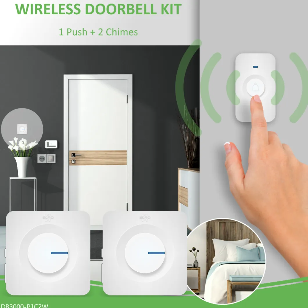 ELRO Draadloze Deurbel Set – Met 2X Ontvanger Op Batterij - Wit (Db3000-P1C2W)