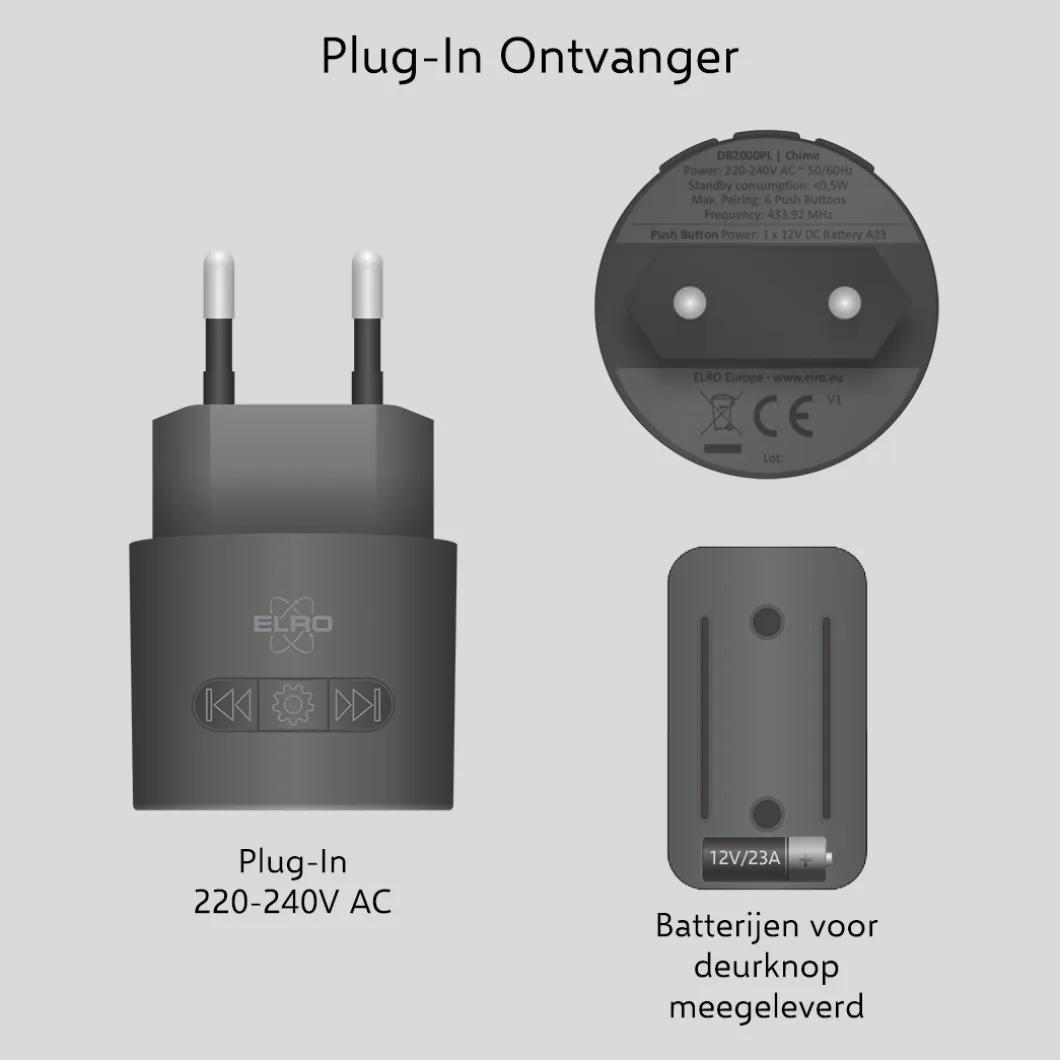 ELRO Draadloze Deurbel Set – 2X Plug-In Ontvanger (Db2000Pl-P1C2B)