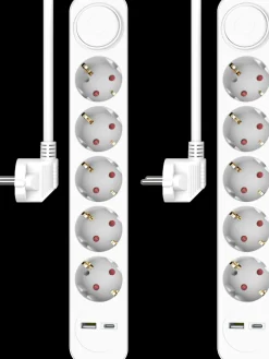 ELRO Stekkerdoos 7-Voudig Met 1,5M Snoer En Schakelaar – 5X Stopcontact + Usb + Usb-C – Kinderbeveiliging – Randaarde Stekker – Max. 3680W – Tuv Getest | 2-Pack (Es305)