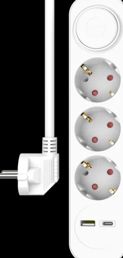 ELRO Stekkerdoos 5-Voudig Met 1,5M Snoer En Schakelaar – 3X Stopcontact + Usb + Usb-C – Kinderbeveiliging – Randaarde Stekker – Max. 3680W – Tuv Getest (Es303)
