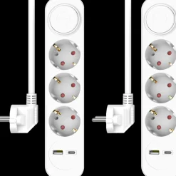 ELRO Stekkerdoos 5-Voudig Met 1,5M Snoer En Schakelaar – 3X Stopcontact + Usb + Usb-C – Kinderbeveiliging – Randaarde Stekker – Max. 3680W – Tuv Getest | 2-Pack (Es303)