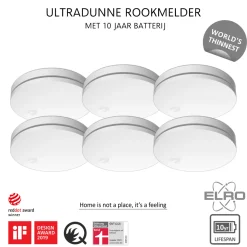 ELRO Ultra Dunne Rookmelder Met 10 Jaar Batterij - Voldoet Aan Europese Norm En14604 - 6 Stuks (Fs4610)