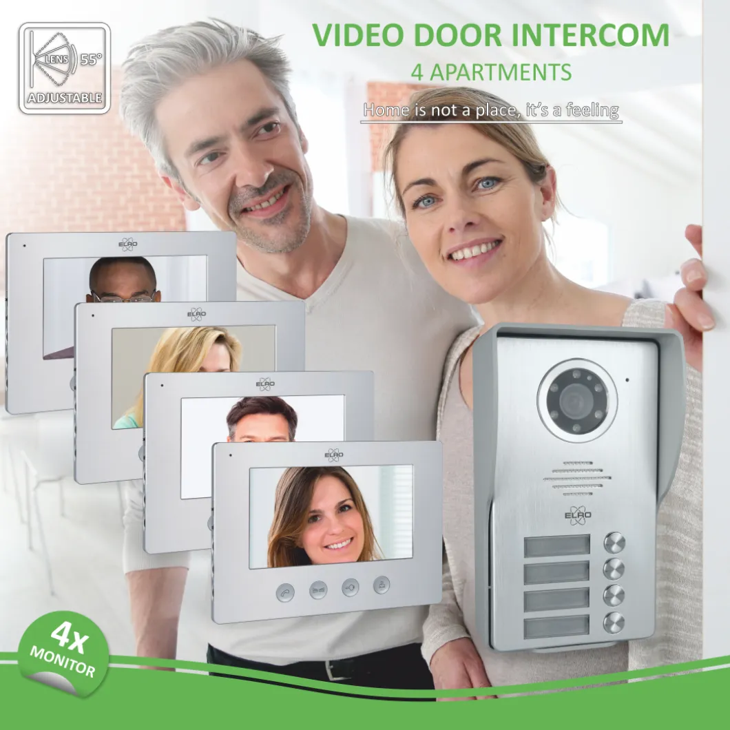 ELRO Video Deur Intercom - 4 Appartementen - Met 4 X 7 Inch Kleurenscherm (Dv477W4)